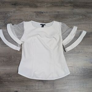 Forever 21 Elegant White Mesh-Sleeve Women’s Top Size L